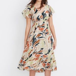Madewell Flutter-Sleeve Ruffle-Waist Midi Dress